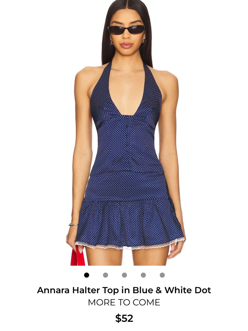 More To Come Annara Halter Halter Top in Navy with White Dots from Revolve